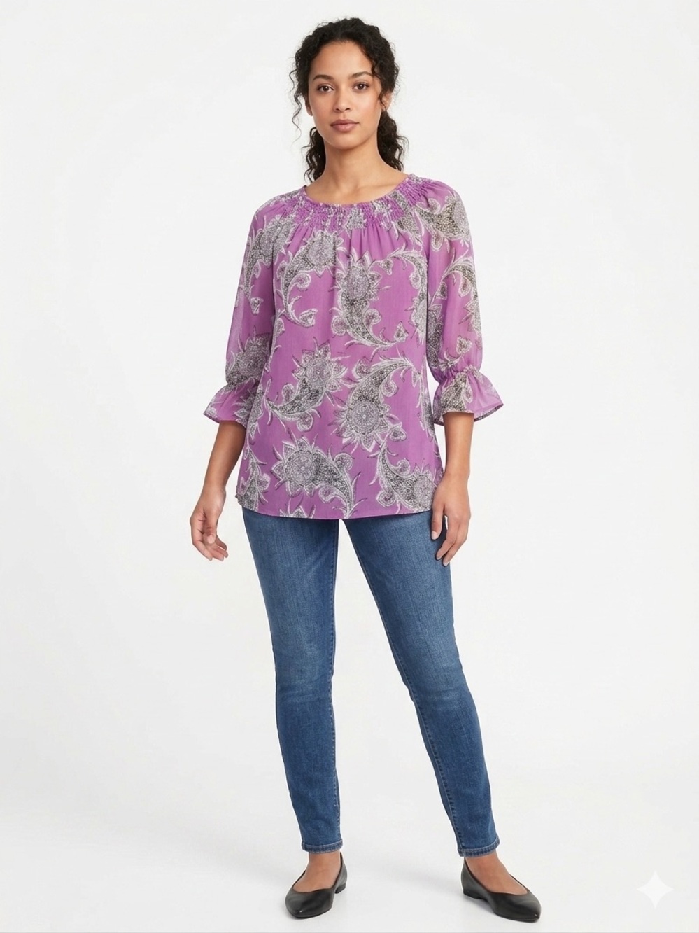 Apt. 9 NWOT Sheer Fuchsia Paisley Peasant Top